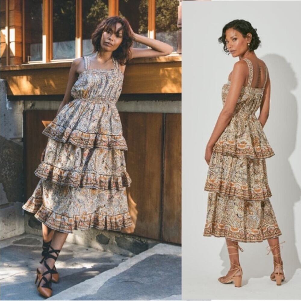 Cleobella Rosalie Kaleidoscope‎ dress ruffle midi dress sz S organic cotton